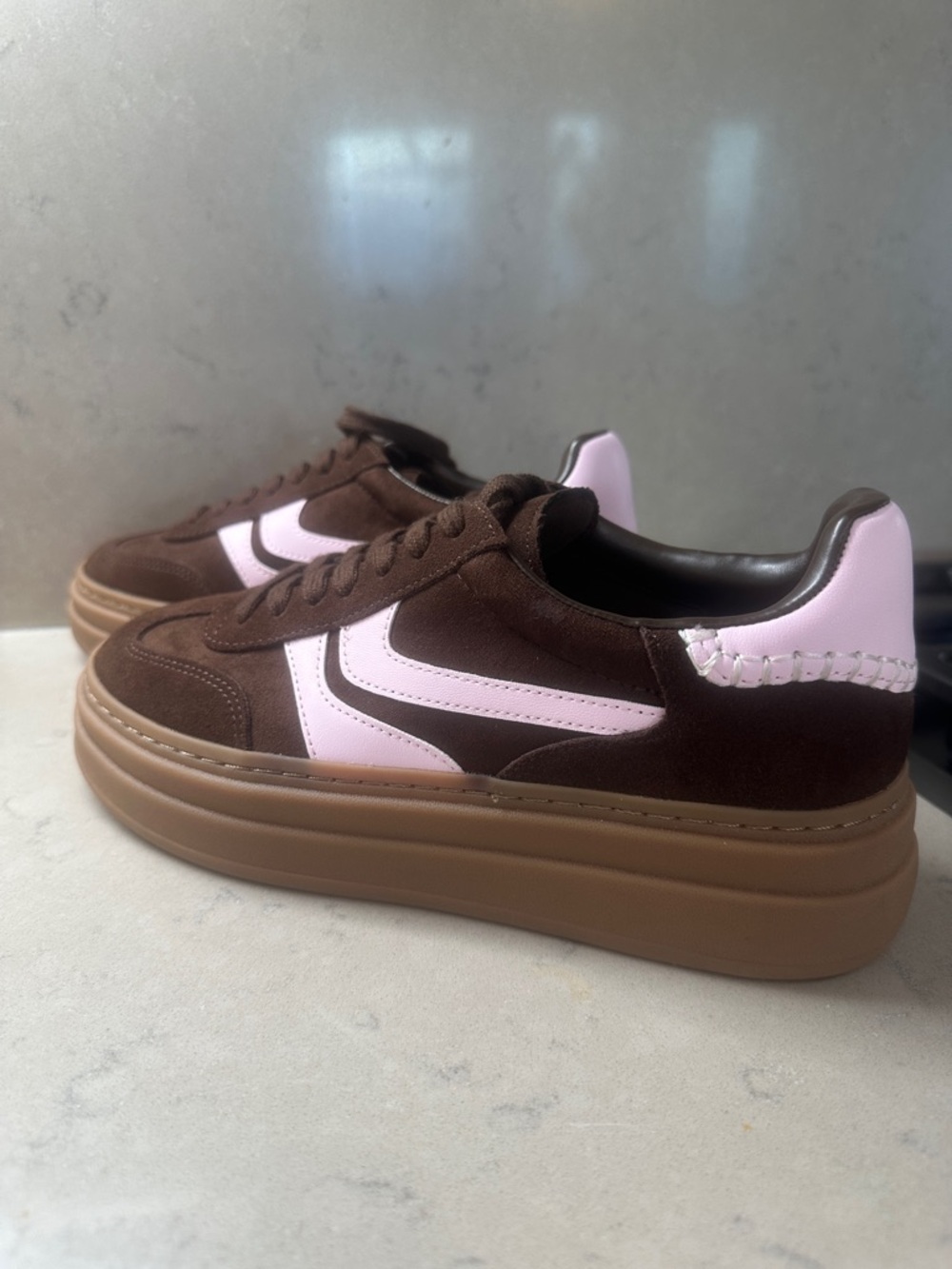 Steve Madden Brown and Light Pink Platform Sneakers